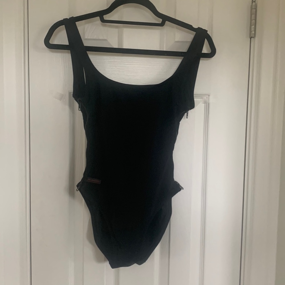 Polo Sports swimsuit, black, size 8, 2 side zipper